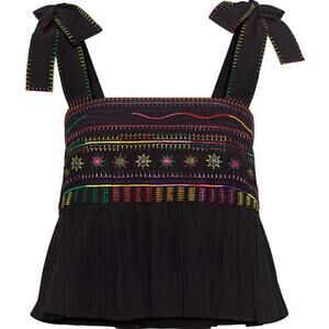 SALONI black cotton colorful embroidered cropped Jools cotton tank top blouse